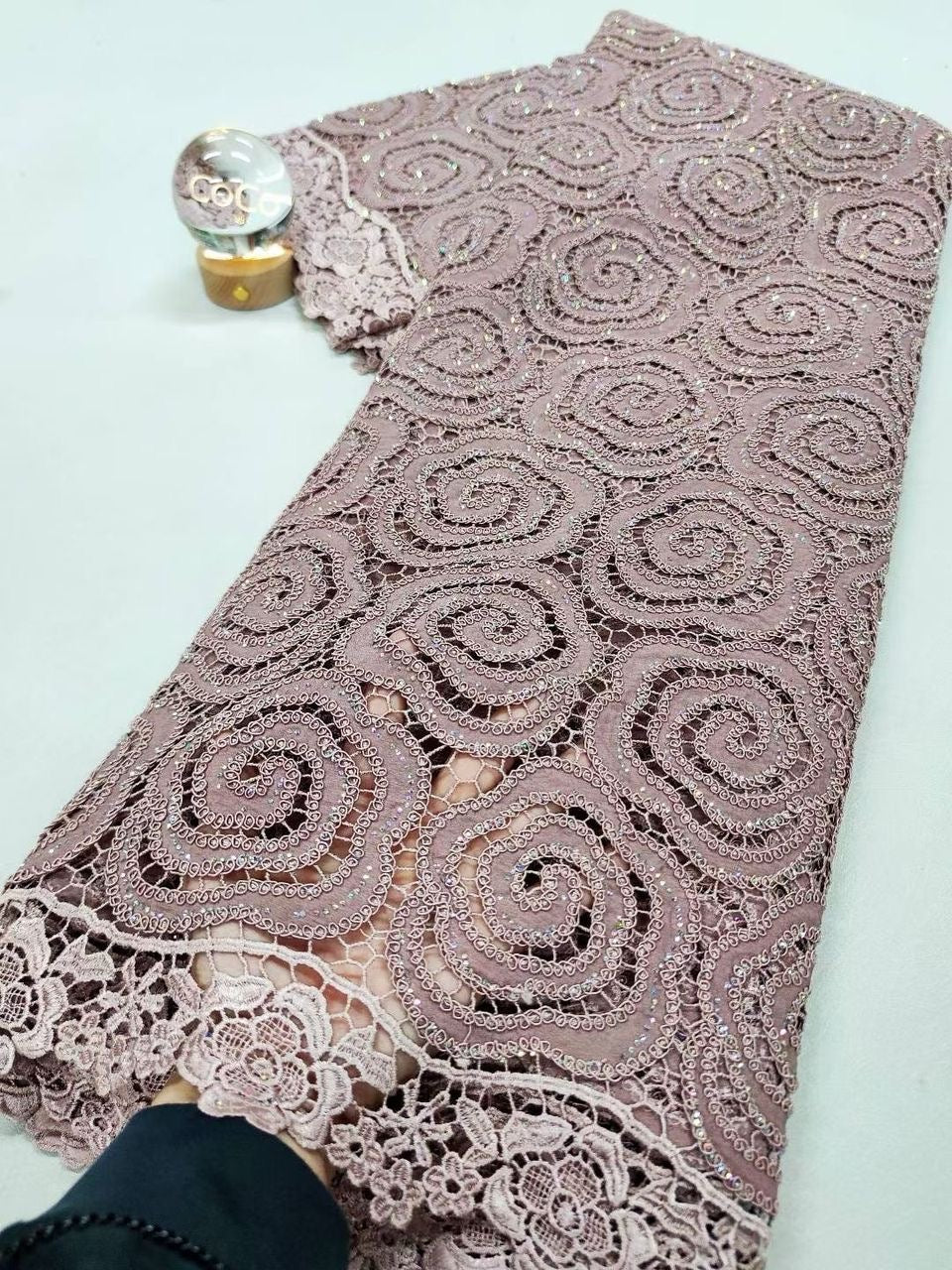 Luxury Rose swirl lace fabric-5 yard